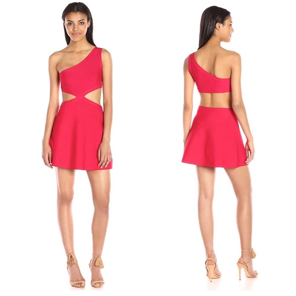 BCBG Red One Shoulder Cut-Out Dress